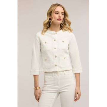 Jacheta crop cu nasturi - Alb