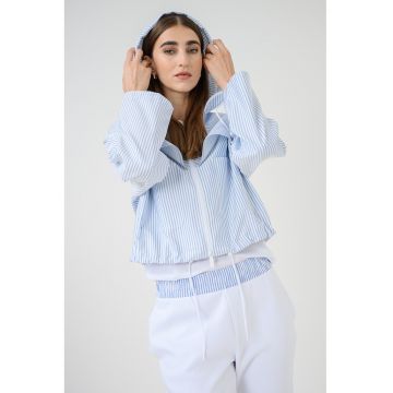 Jacheta cu gluga si model in dungi - Alb/Ametist