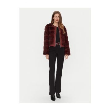 Jacheta dama  blana artificiala - bordo -