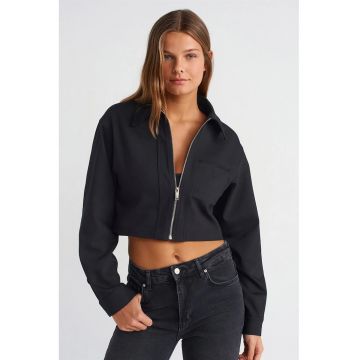 Jacheta scurta dama  neagra - poplin - fermoar - maneca lunga