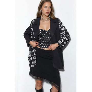 Jacheta tip blazer supradimensionata -  poliester-lycra - Negru