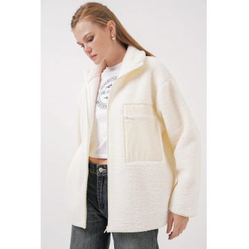 Palton dama HiCCUP - palton supradimensionat - detalii de buzunar - bej natural - textil