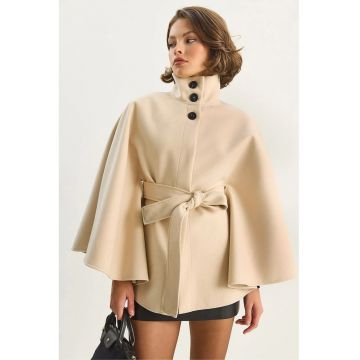 Palton dama  lung - texturat - bej - textil