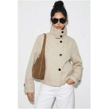 Trench  scurt - bej natural - captusit - 100% poliester