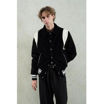 Geaca barbati -  catifea Color Blocked - negru - 100% poliester - - Negru