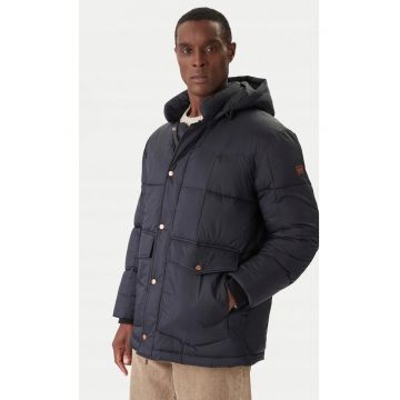 Geaca barbati -  parka - neagra - din bumbac - cu gluga - fermoar