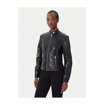Geaca dama -  imitatie piele - negru - fermoar - 100% poliester