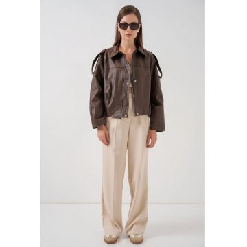 Geaca dama -  Oversized - lunga - maro mocha - poliester