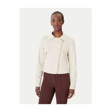 Geaca dama -  piele ecologica - fermoar - ecru - 100% poliester