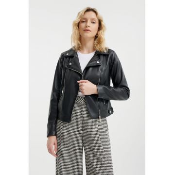 Jacheta biker cu buzunare cu fermoar - Negru