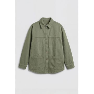 Jacheta-camasa din denim cu buzunare aplicate - Verde masliniu inchis