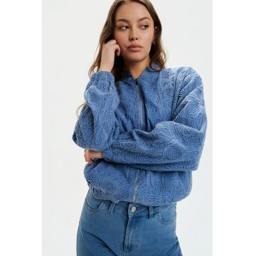 Jacheta crop cu fermoar - Albastru deschis