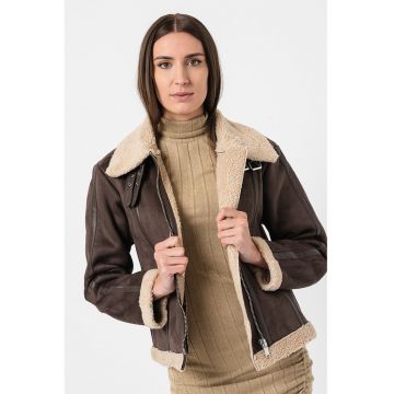 Jacheta cu captuseala de blana shearling sintetica Merlin - Maro inchis