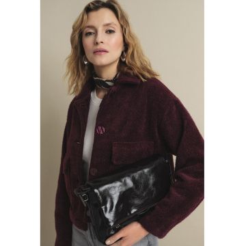 Jacheta pufoasa cu maneci cazute - Violet pruna