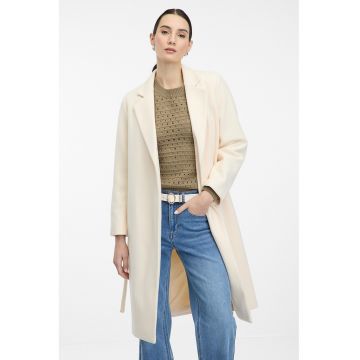 Palton cu model uni si cordon in talie - Bej deschis