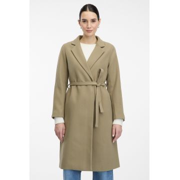Palton cu model uni si cordon in talie - Verde stins