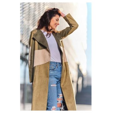Palton elegant cu cordon in talie si croiala asimetrica pentru toamna - - Bej/Kaki