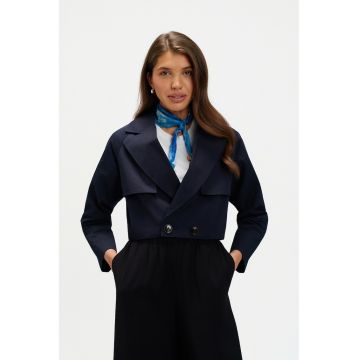 Trenci crop cu terminatie elastica - Bleumarin