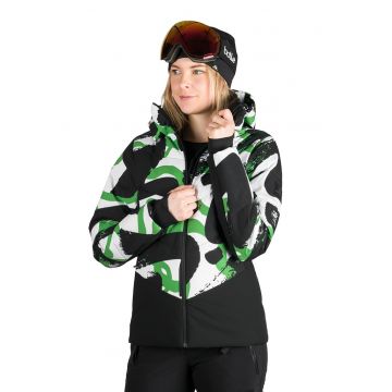Geaca cu gluga si guler pentru ski Kayleight - Alb - Verde - Negru -