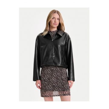 Geaca din imitatie de piele dama  negru -