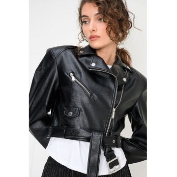 Jacheta crop din piele ecologica - Negru