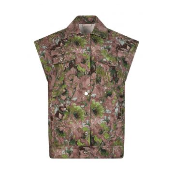 Jacheta cu maneci scurte si model floral - Verde/Maro