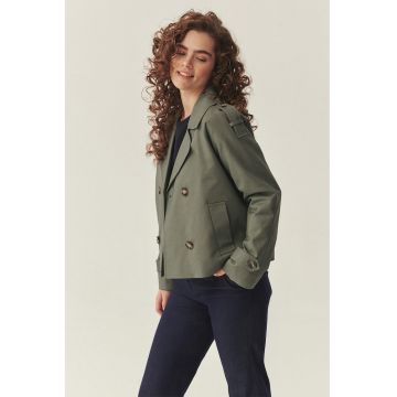 Trenci scurt cu revere decupate - Verde stins