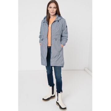 Jacheta cu gluga si imprimeu grafic - Alb/Bleumarin