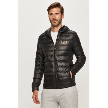 EA7 Emporio Armani geaca de puf barbati, culoarea negru, de tranzitie