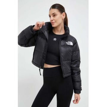 The North Face geaca de puf NUPTSE SHORT JACKET femei, culoarea negru, de iarna