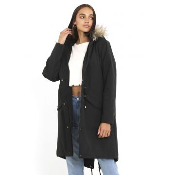 Jacheta parka usoara cu garnitura de blana sintetica Charlotte