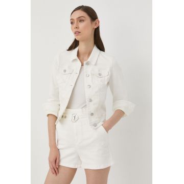 Morgan geacă din denim femei, culoarea alb, de tranziție