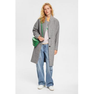Palton din amestec de lana cu maneci cazute - Gri melange