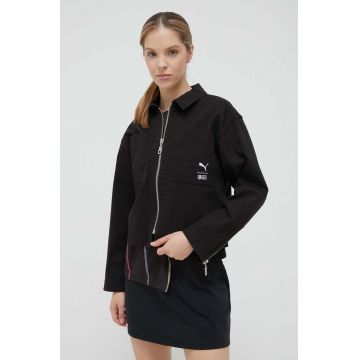 Puma geacă din denim X The Ragged Priest femei, culoarea negru, de tranziție, oversized