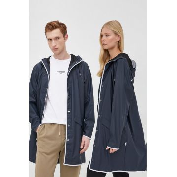 Rains geacă de ploaie 18540 Long Jacket Reflective culoarea bleumarin, de tranziție 18540.54-NavyReflec