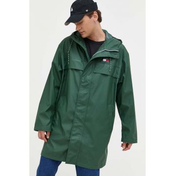 Tommy Jeans geaca barbati, culoarea verde, de tranzitie