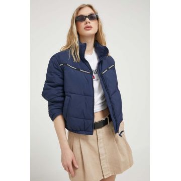 Tommy Jeans geaca femei, culoarea albastru marin, de iarna, oversize