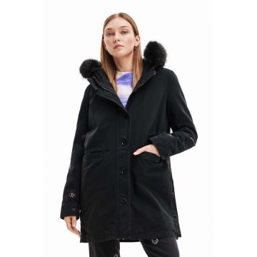 Desigual parka pentru copii femei, culoarea negru, de iarna