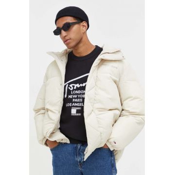 Tommy Jeans geaca barbati, culoarea bej, de iarna