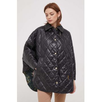 Barbour poncho Tolsford femei, culoarea negru, de tranzitie, oversize