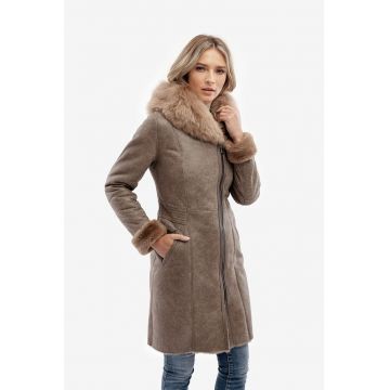 Palton de piele sherpa cu gluga