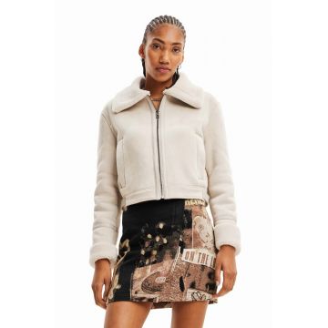 Desigual geaca 23WWEW05 WOMAN WOVEN PU COAT femei, culoarea bej, de tranzitie