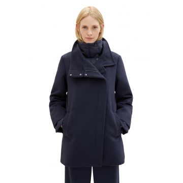 Palton din amestec de lana cu guler inalt - Bleumarin