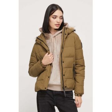 Superdry geaca femei, culoarea verde, de tranzitie