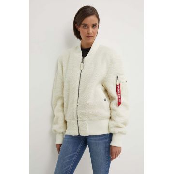 Alpha Industries geacă bomber Ma-1 Teddy femei, culoarea bej, de tranziție, oversize 108102.16-cream