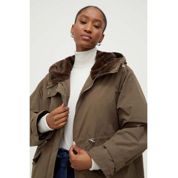 Answear Lab parka Waterproof femei, culoarea verde, de tranzitie