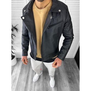 Geaca barbati neagra piele ecologica B7095  52-4