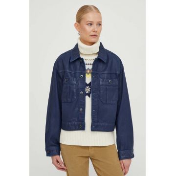 G-Star Raw geacă din denim femei, culoarea bleumarin, de tranziție, oversized