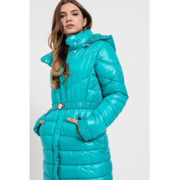 Geaca cu o curea elastica in talie - Turcoaz