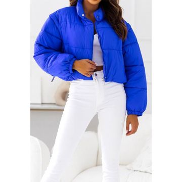 Geaca scurta 2 in 1, Twin, cu aspect matlasat si maneci detasabile, Albastru, Marime S/M/L